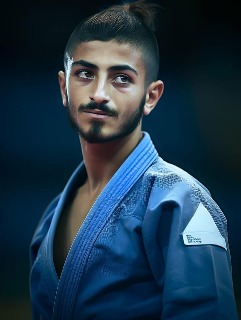 Walide Khyar, judoka international partenaire the main ingredient company, tenant un flacon de Phycocyanine ω