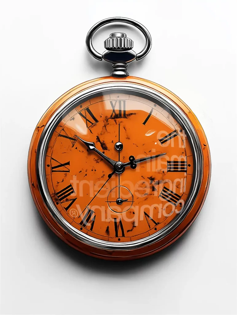 Montre vintage avec un cadran orange, symbolisant le temps nécessaire pour une cure de curcuma.