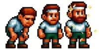 Évolution d'un sportif en pixel art : de la fatigue à l'énergie, grâce aux compléments alimentaires naturels pour le sport.