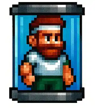 Sportif en pixel art dans une capsule de récupération, symbolisant l'efficacité des compléments alimentaires naturels TMIC pour la régénération après l'effort.