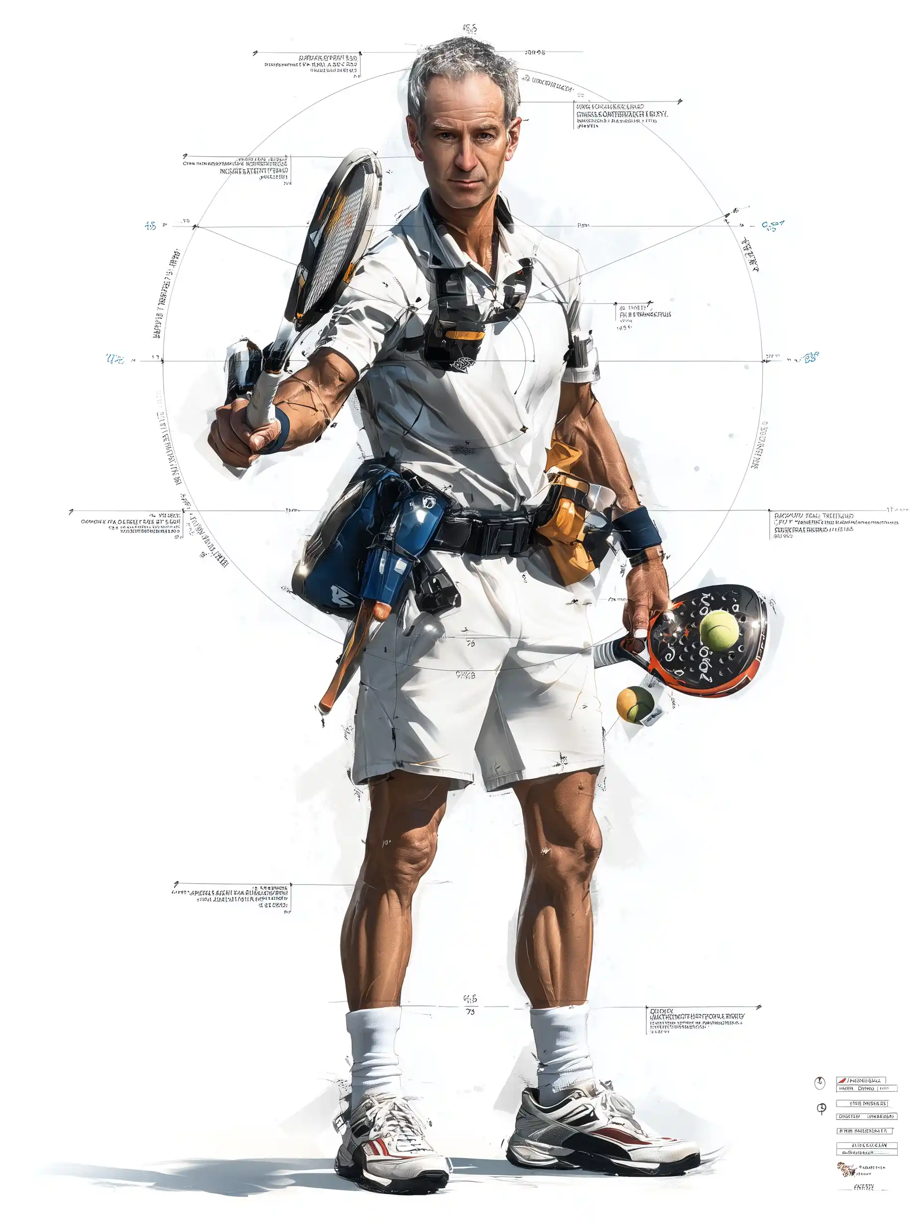 Athlète polyvalent pour sports de raquette (tennis, padel) avec équipement, symbolisant la performance et l'agilité soutenues par les compléments alimentaires naturels The Main Ingredient Company.