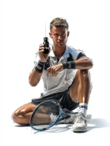 Enzo Couacaud, joueur de tennis professionnel partenaire TMIC, présentant le Safran Omega pour le focus mental et la gestion du stress sportif.