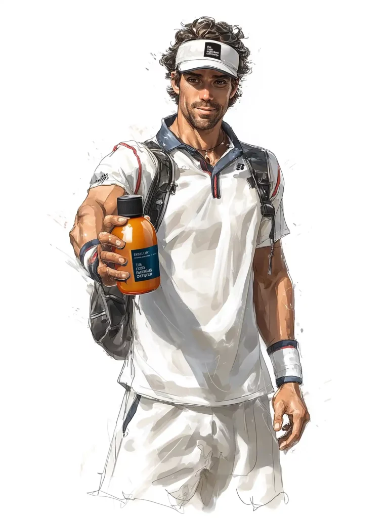 Laurent Rochette, ex-tennisman pro et coach partenaire TMIC, présentant le futur Collagène HA Omega pour la santé articulaire et la longévité sportive.