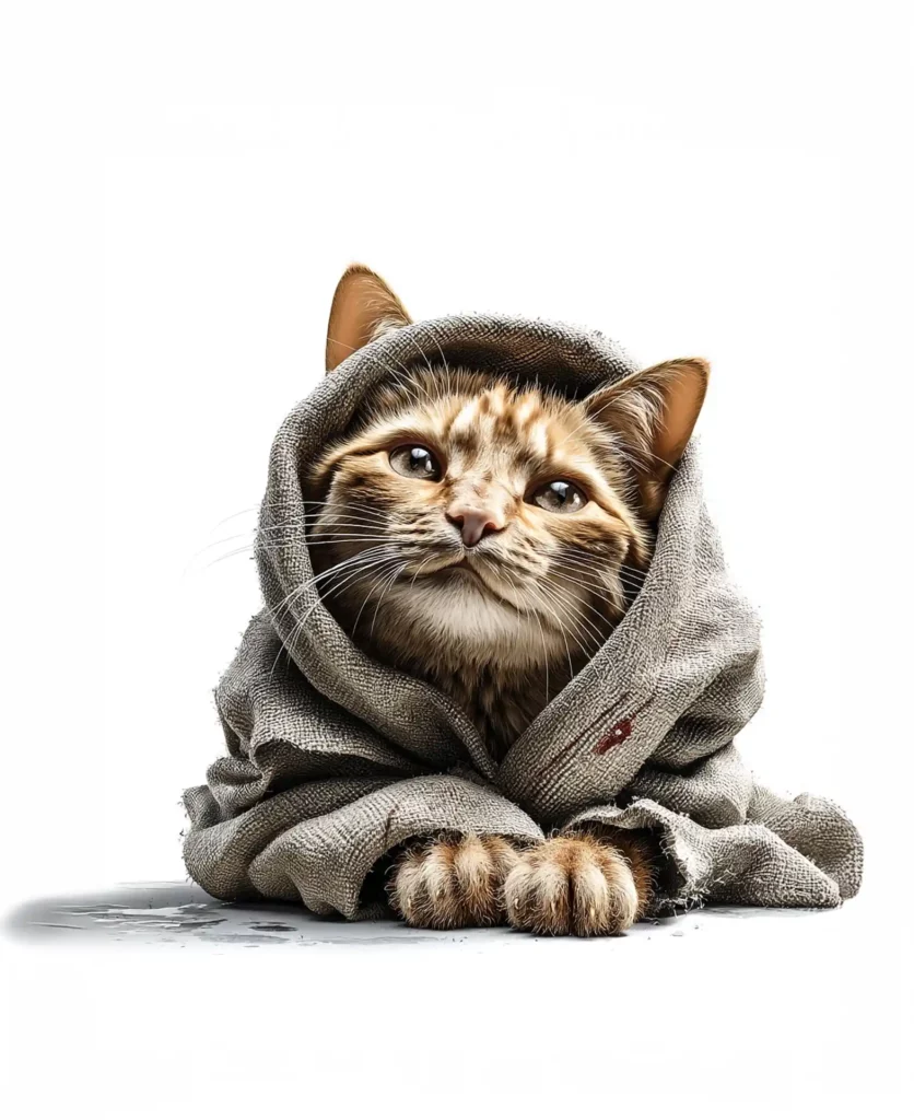 Merlin Wonders, chat roux TMIC, confortablement emmitouflé, illustrant le besoin de soutien pour la vitalité et l'immunité féline.