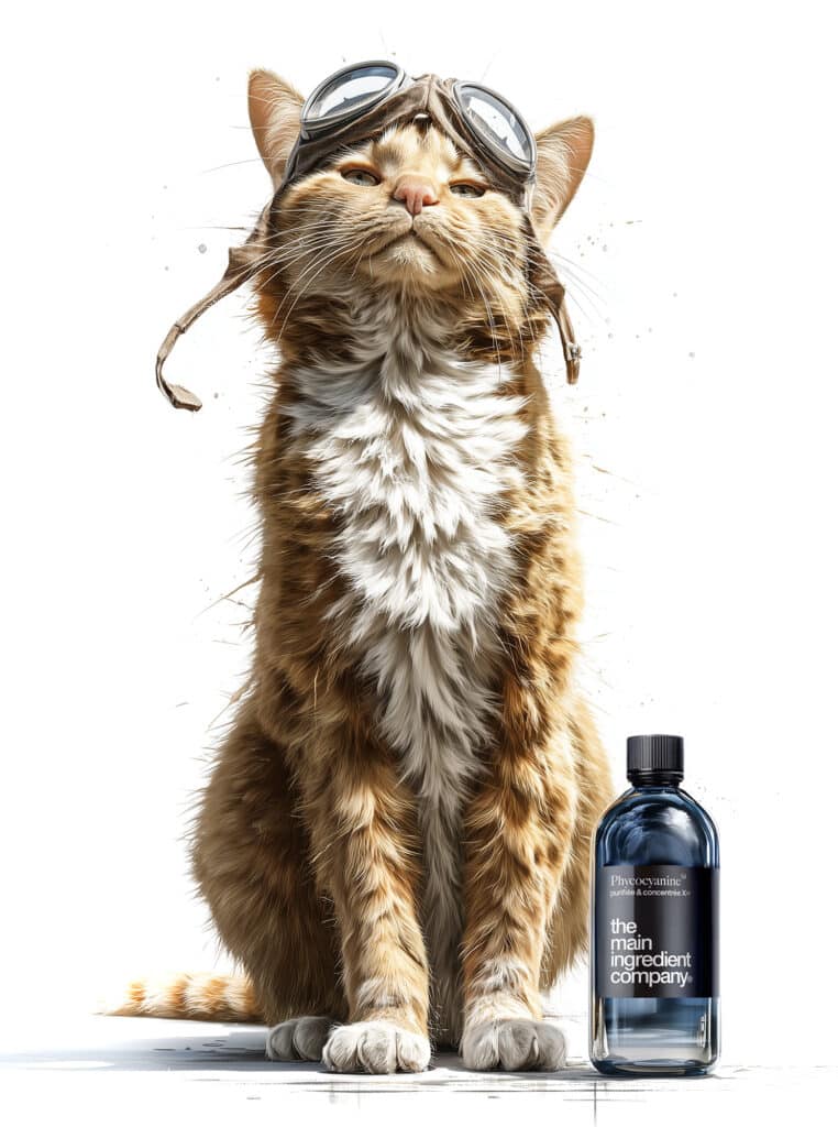 Merlin Wonders, chat senior TMIC avec lunettes d'aviateur, illustrant le soutien à la vitalité et au bien-être des chats âgés grâce aux compléments naturels