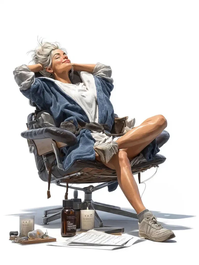 Femme détendue dans un fauteuil, les yeux fermés