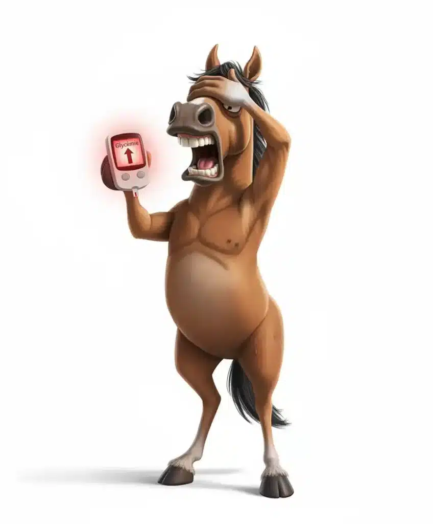 Médicaments pour cheval SME, illustrant le traitement de l'insulinémie qui est le vrai problème derrière la glycémie, un point soulevé par Catherine Vasseur pour the main.