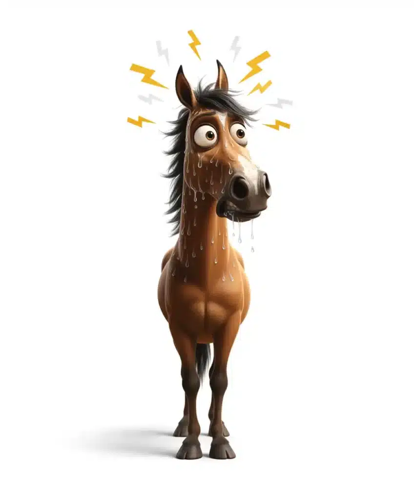 Illustration du stress métabolique chez un cheval SME, montrant comment la restriction de fourrage active une réponse de stress hormonale (cortisol) au niveau cérébral, un concept clé de Catherine Vasseur.