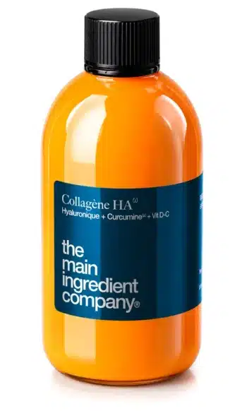 Collagène à boire Collagène HA Oméga : peptides de collagène + acide hyaluronique + curcumine, flacon vue de face The Main Ingredient Company