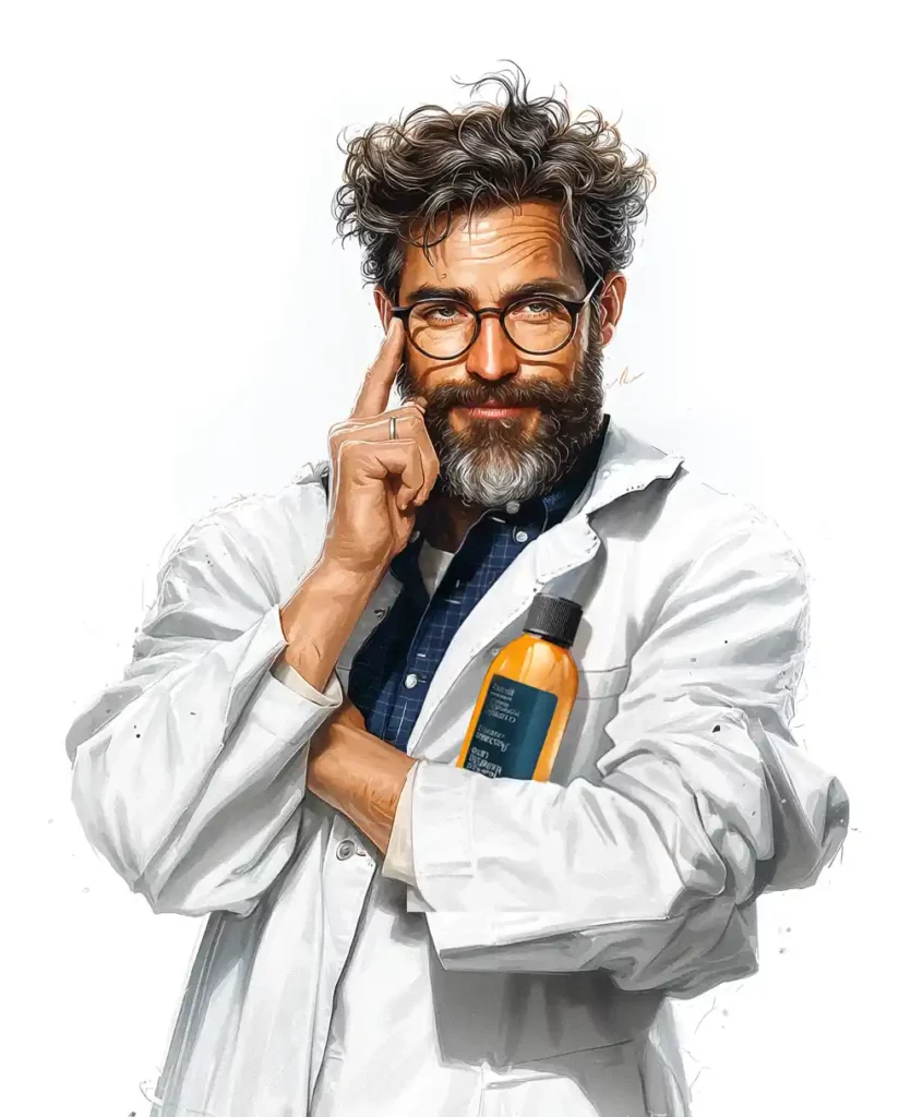 Professeur Debunk analysant le complément Collagène HA ω de the main ingredient company, illustrant l'approche critique et scientifique de la formule pour la peau et les articulations.