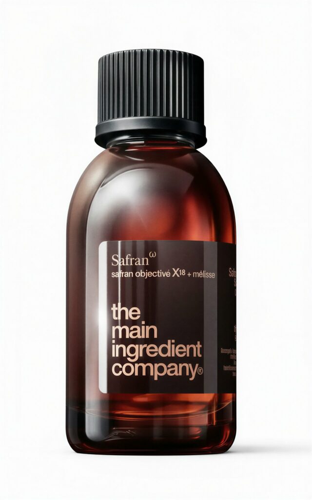 Safran ω : Complément liquide pour l'équilibre émotionnel et le bien-être Flacon de Safran ω, complément alimentaire liquide pour le bien-être et l'équilibre émotionnel, à base de safran et mélisse.