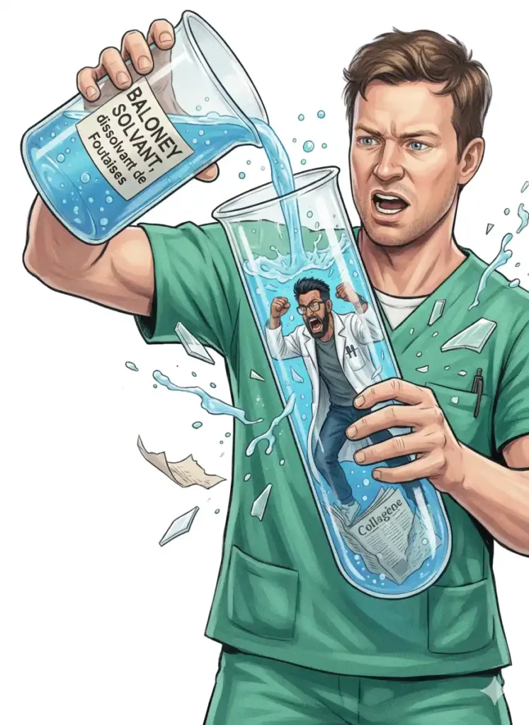 Illustration du Dr Brad Stanfield analysant les études cliniques sur le collagène : une approche médicale pragmatique qui met en lumière les résultats positifs des études de haute qualité, masqués par les méta-analyses trop restrictives