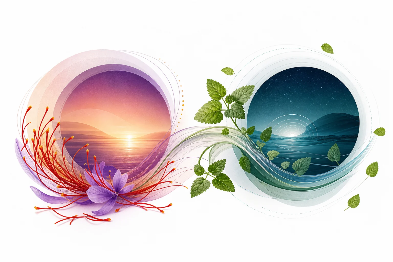 Safran et mélisse illustrant le sommeil et l’équilibre émotionnel pendant la ménopause