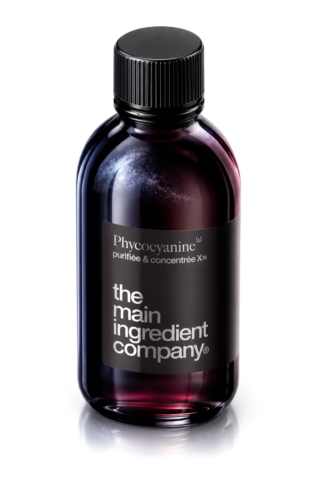 Flacon de Phycocyanine Oméga X35 de the main ingredient company®, en vue isométrique sur fond blanc.